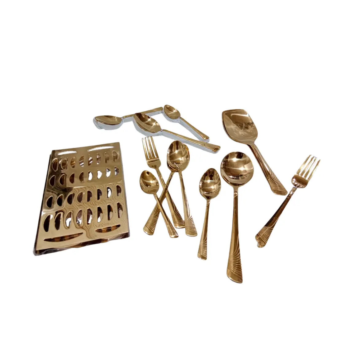 Gold Stainless Steel Cutlery Set with Stand