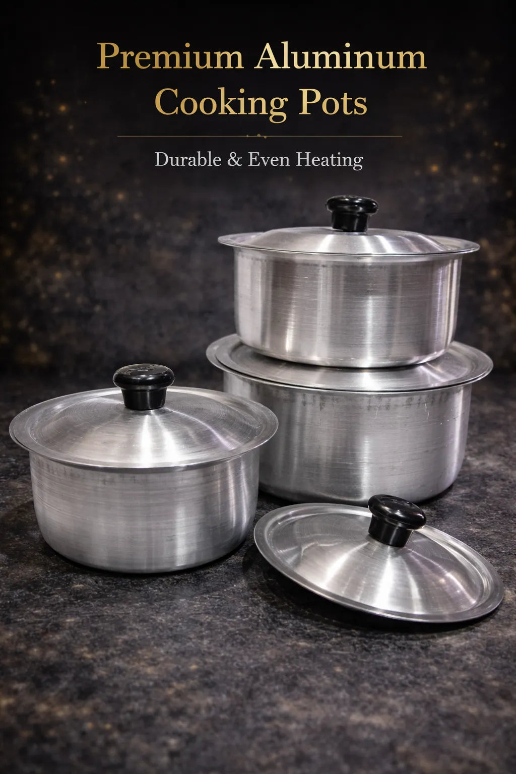 Aluminum Cooking Pot Set (3 Pcs) with Lids –