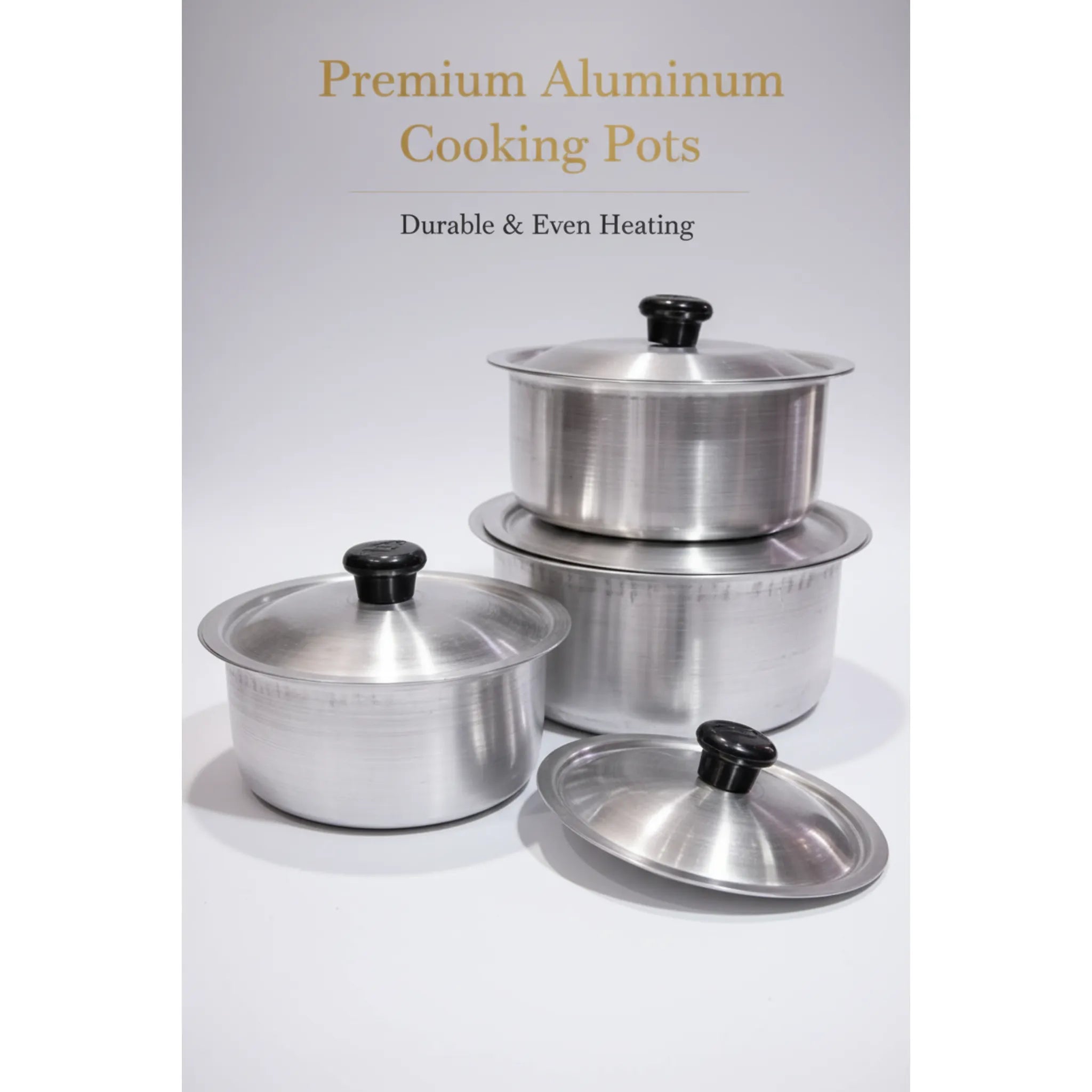 Aluminum Cooking Pot Set (3 Pcs) with Lids –