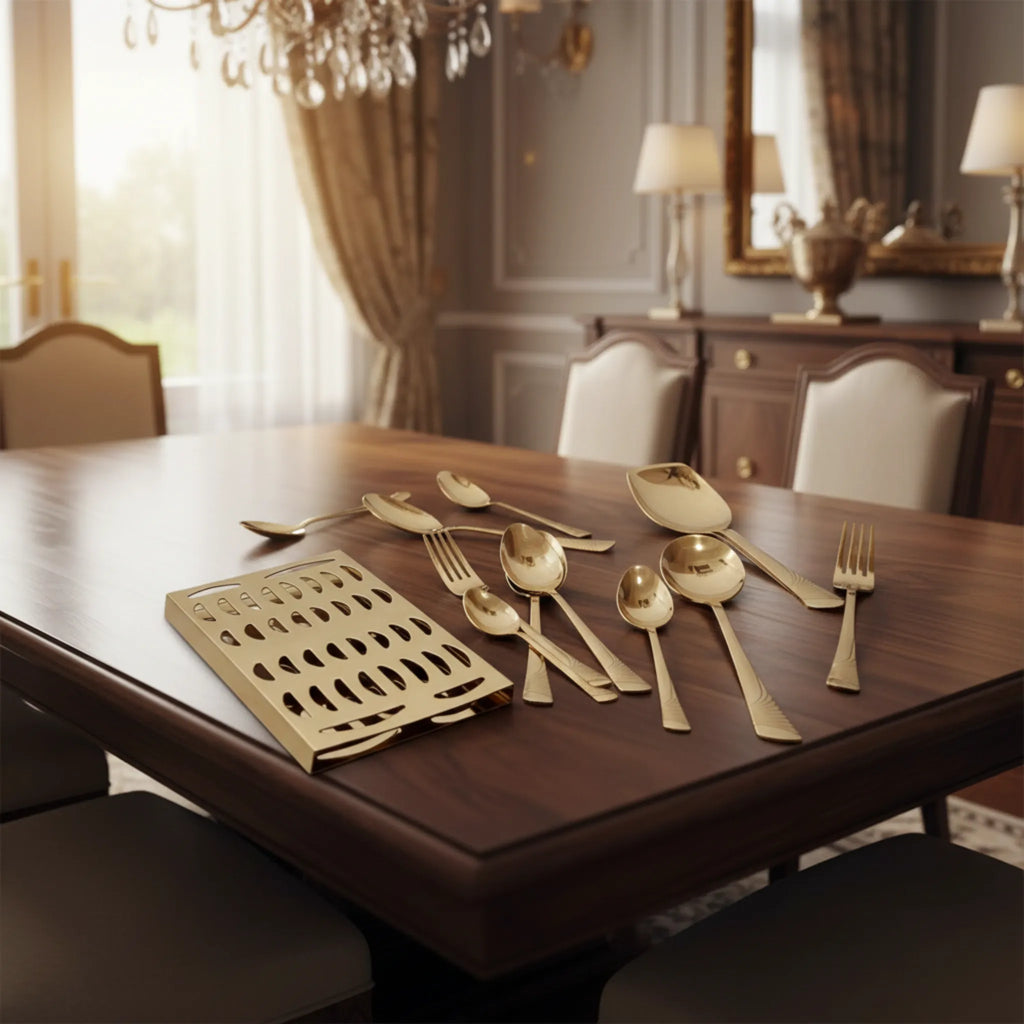 Gold Stainless Steel Cutlery Set with Stand