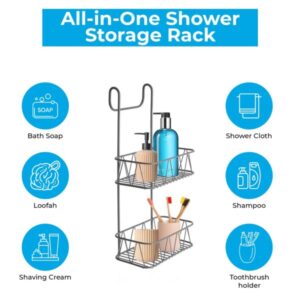 Tier Grey Over Shower Screen Caddy – Hanging Bathroom Organizer