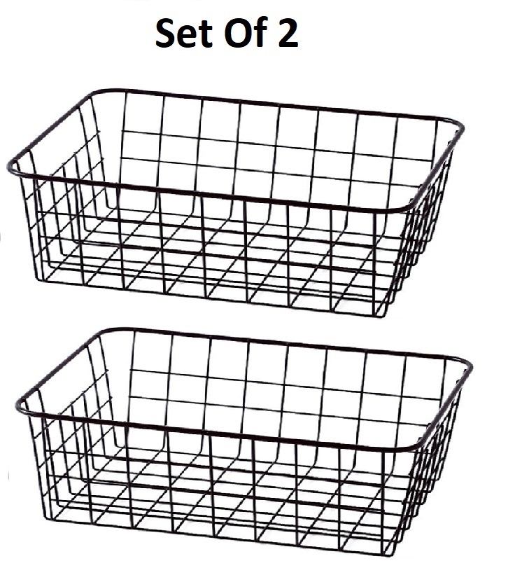 Set of 2 Wire Storage Basket Bins – Metal Organizer with Handles (28.5 x 22 x 12 cm) - Image 7