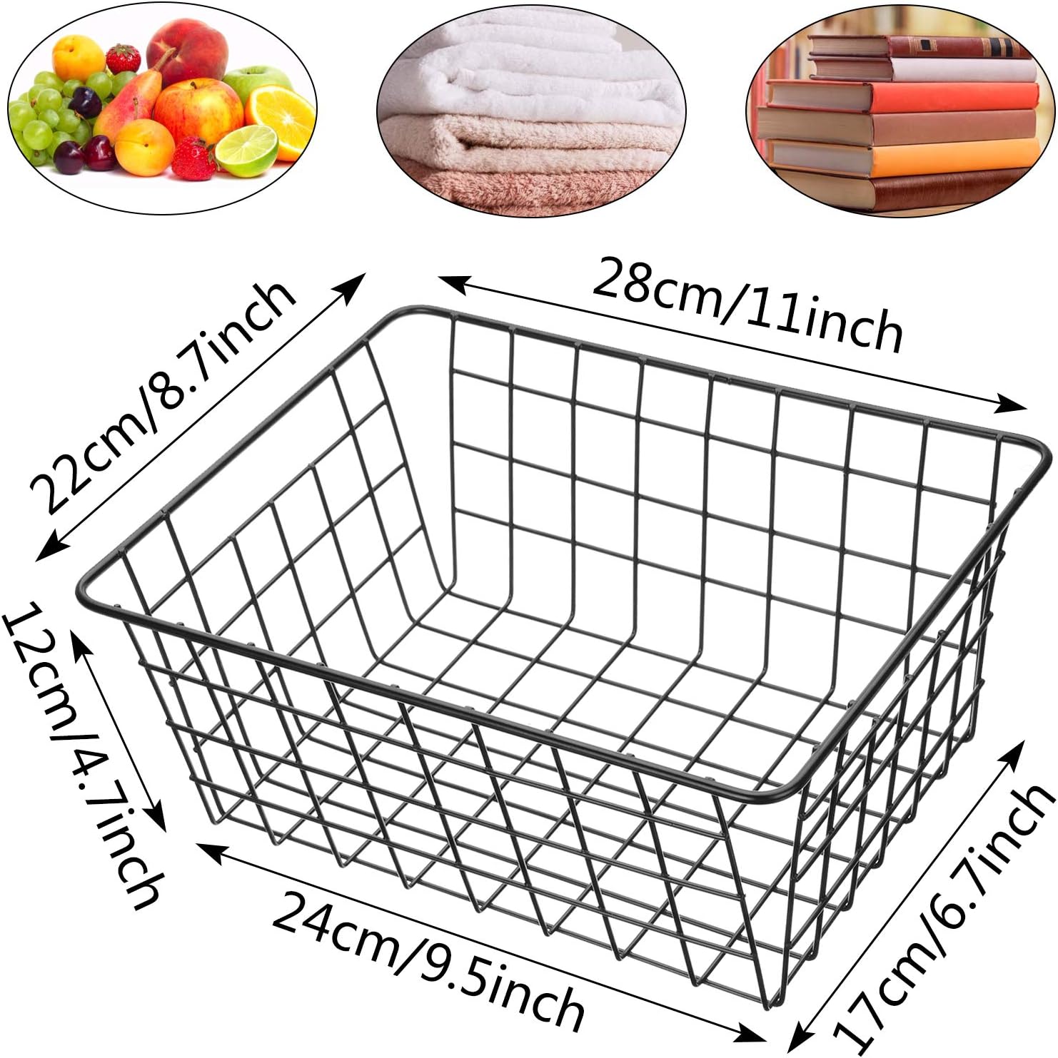 Set of 2 Wire Storage Basket Bins – Metal Organizer with Handles (28.5 x 22 x 12 cm) - Image 2