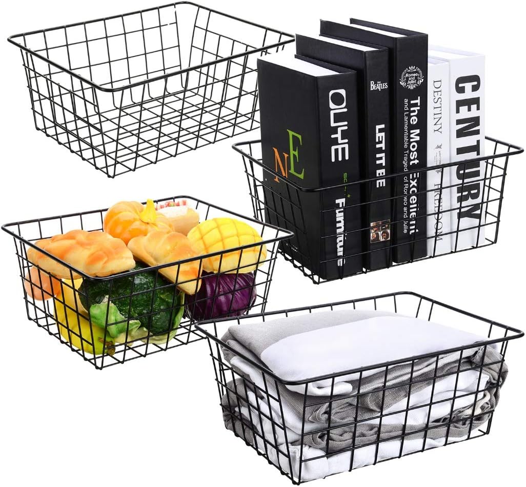Set of 2 Wire Storage Basket Bins – Metal Organizer with Handles (28.5 x 22 x 12 cm) - Image 3